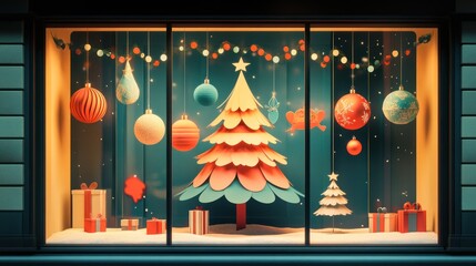 Obraz premium Festive Christmas shop window display.