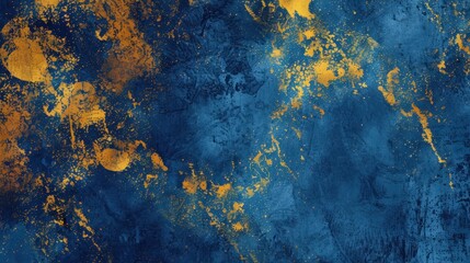 Abstract blue and gold background with stains and grunge texture
