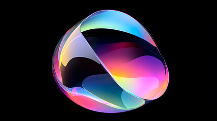 Futuristic abstract wave shape with an iridescent hologram effect, dark background.	
