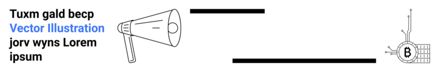 Megaphone pointing towards a bullseye target and blue highlighted text. Ideal for marketing, advertising, announcements, promotions, communication strategies, public relations, campaigns. Landing