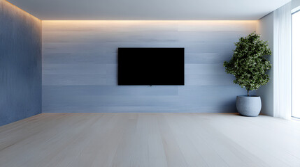 Minimalistic Blue Interior with Built-in Lighting