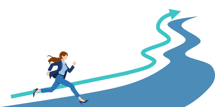 businesswoman running up blue arrow path clip art preview
