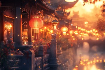 Obraz premium A vibrant and festive stock photo featuring elements of Chinese New Year celebrations. 