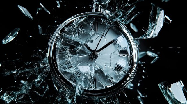 Shattered pocket watch exploding.
