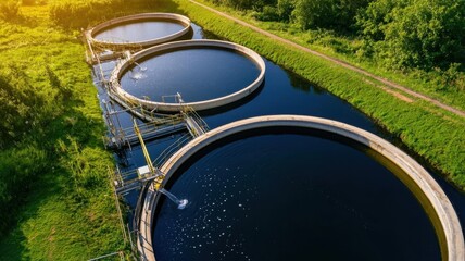 Advanced wastewater treatment plant with multiple filtration tanks, processing water for reuse   treatment plant, water recycling