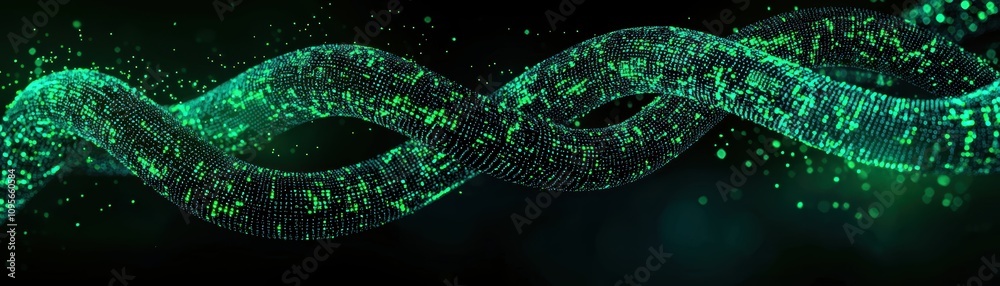Poster illuminating dark metallic devops pipeline with green light in a virtual environment on black backgr