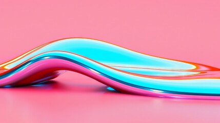 Colorful fluid waves on a pink background.