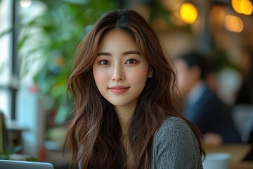 Smiling brunette teen enjoying coffee at a cafe. Generative AI