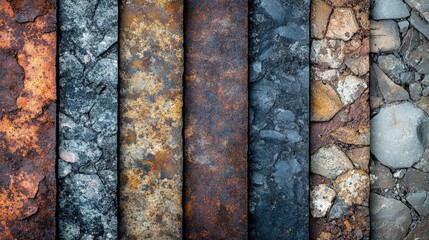Obraz premium Textured Surfaces of Weathered Metal and Stone for Design Inspiration