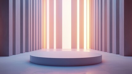 Circular Platform in a Room with Vertical Stripes and a Soft Light