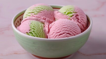 Colorful ice cream scoops in a bowl.