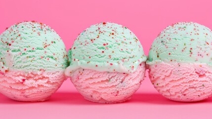 Colorful ice cream scoops on pink background.