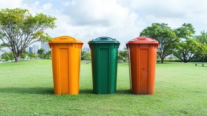 Composting bins in an urban park, encouraging city residents to dispose of organic waste properly   composting, urban waste management