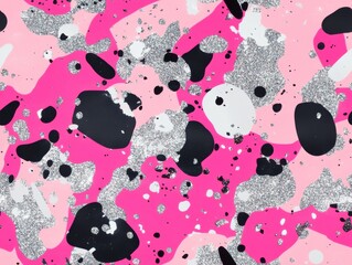 Bold Pink and Black Camo Abstract Background with Metallic Effects
