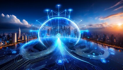 Obraz premium Future smart wireless communication and digital network technology concept icons