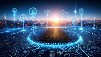 Future smart wireless communication and digital network technology concept icons