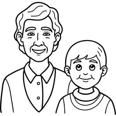 elderly woman with son illustration