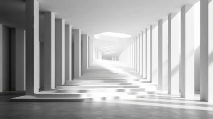 Obraz premium Modern Minimalist Space with Light-filled Staircase and Columns