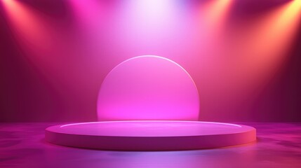Circular Stage with Pink and Yellow Spotlight Illumination