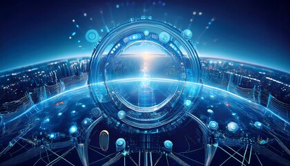 Technology icons concept and abstract of digital network in blue color.