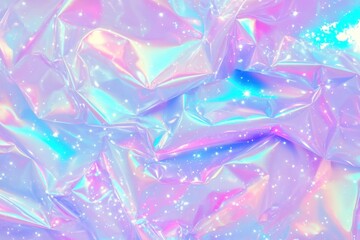Obraz premium Crinkled holographic foil texture with vibrant neon reflections and metallic highlights