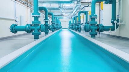 Obraz premium UV and ozone treatment systems in a wastewater facility, disinfecting water without chemical additives UV and ozone, chemical-free treatment