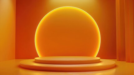 Abstract Orange Stage with Glowing Circular Light