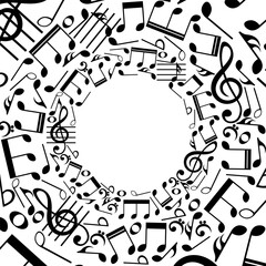 Music notes background, round musical frames pattern, vector illustration.