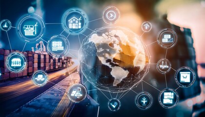 Various icons related to purchasing and supply chain management, including logistics, transportation, and inventory.