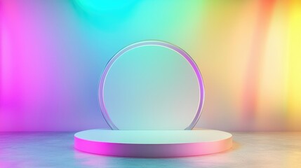 Obraz premium Abstract Minimalist Display with Circular Platform and Neon Lights