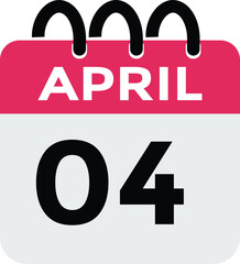 4 April calendar vector. Flat vector daily calendar icon. calendar icon vector.4 april Calendar Day or Calendar Date for Deadlines or Appointment 
