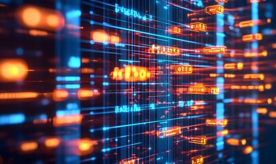 Obraz premium Abstract digital data flow, glowing lines and numbers.