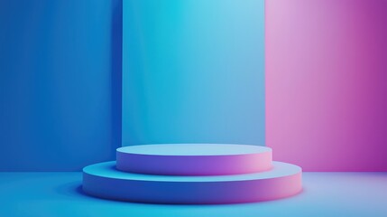 Fototapeta premium Two-tiered Circular Platform Against Blue and Pink Gradient Background