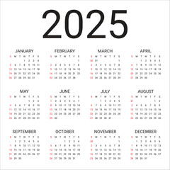 2025 year calendar vector design template