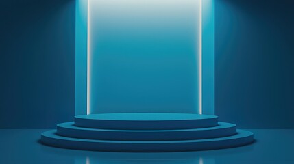 Fototapeta premium Blue Circular Pedestal with Illuminated Backdrop