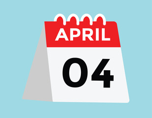 4 April calendar vector. Flat vector daily calendar icon. calendar icon vector.4 april Calendar Day or Calendar Date for Deadlines or Appointment 
