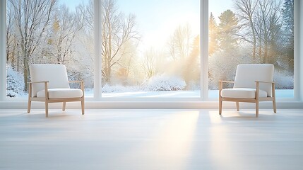 Serene winter morning cozy living room minimalist design bright environment tranquil view peaceful concept