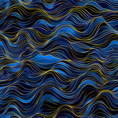 A vibrant abstract pattern showcasing flowing blue waves intertwined with golden lines, creating a dynamic and captivating visual effect.