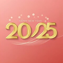 Happy New Year 2025 gold greeting minimalist pink background 