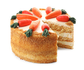 Delicious homemade carrot cake isolated on white