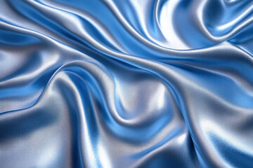 Fototapeta premium Blue satin fabric draping elegantly over a wooden chair, creating a luxurious and inviting atmosphere.