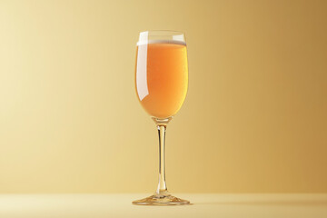 Glass of champagne on a table surrounded by flickering candles and rose petals, creating a romantic mood.