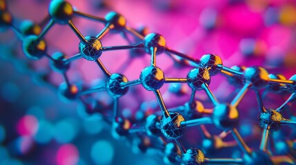 Visually captivating abstract molecular structures depicting the role of nanotechnology in improving the efficiency and performance of renewable energy systems such as solar wind and biofuels