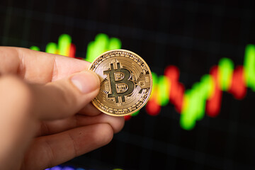 Investment asset Bitcoin in front of a price chart