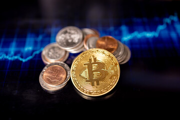 Pile of cash and Bitcoin 
