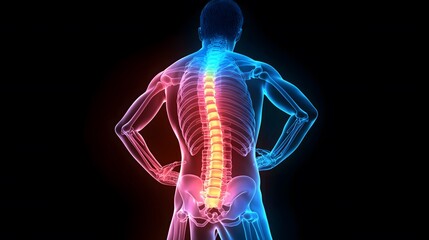 Human Spine Highlighted in X-Ray Illustration Showing Lumbar and Thoracic Regions_2