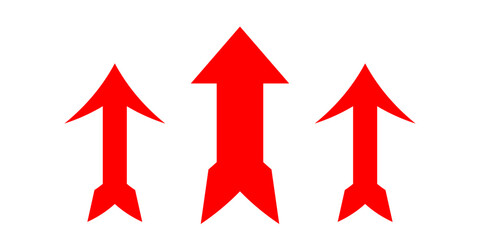 arrows red icon isolated on white backgroun. set of three ( 3 ) arrow up sign.