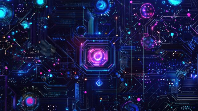 a YouTube channel banner with a futuristic and creative theme that reflects the fusion of technology and imagination. The background  - Powered by Adobe