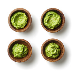 Obraz premium Delicious guacamole in wooden bowls home kitchen food photography bright setting close-up view culinary artistry