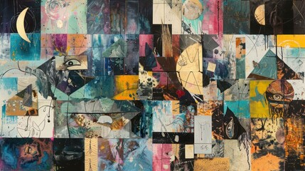 Oil Painting Abstract Collage of Surreal Elements